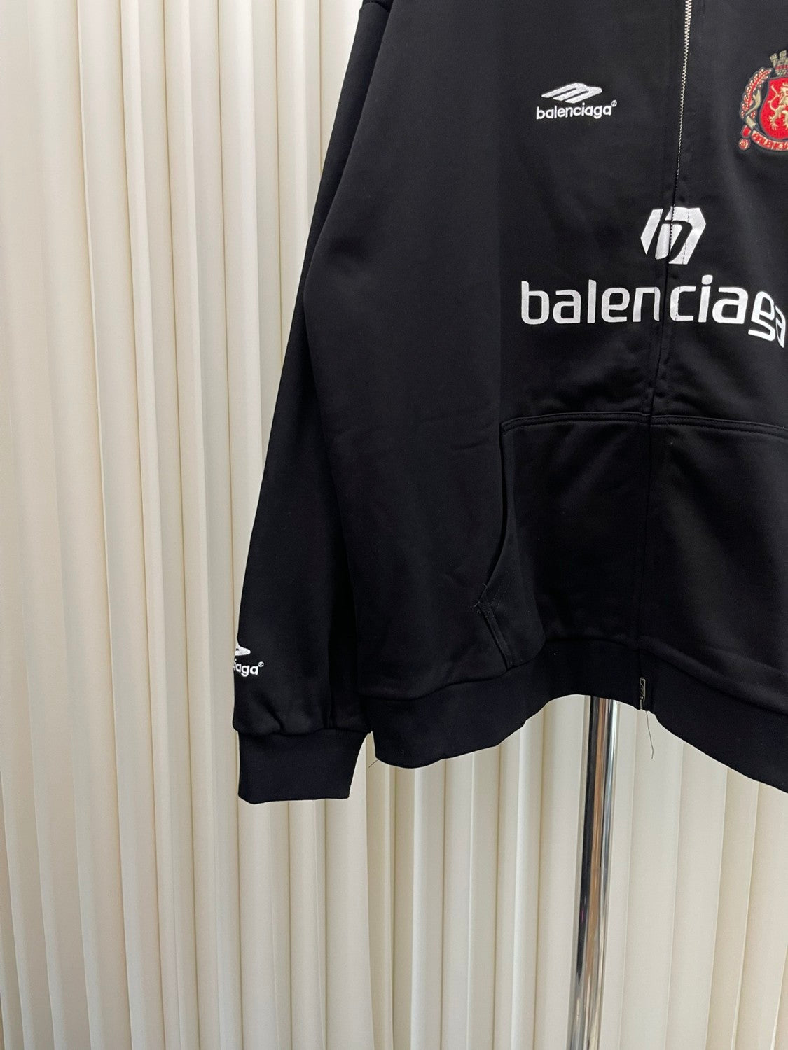 Balenciaga Shanghai Soccer Hoodie Men's Spring Autumn Black and White Medium Fit Zip Up Hooded Zip Up Long Sleeve Jacket #76768