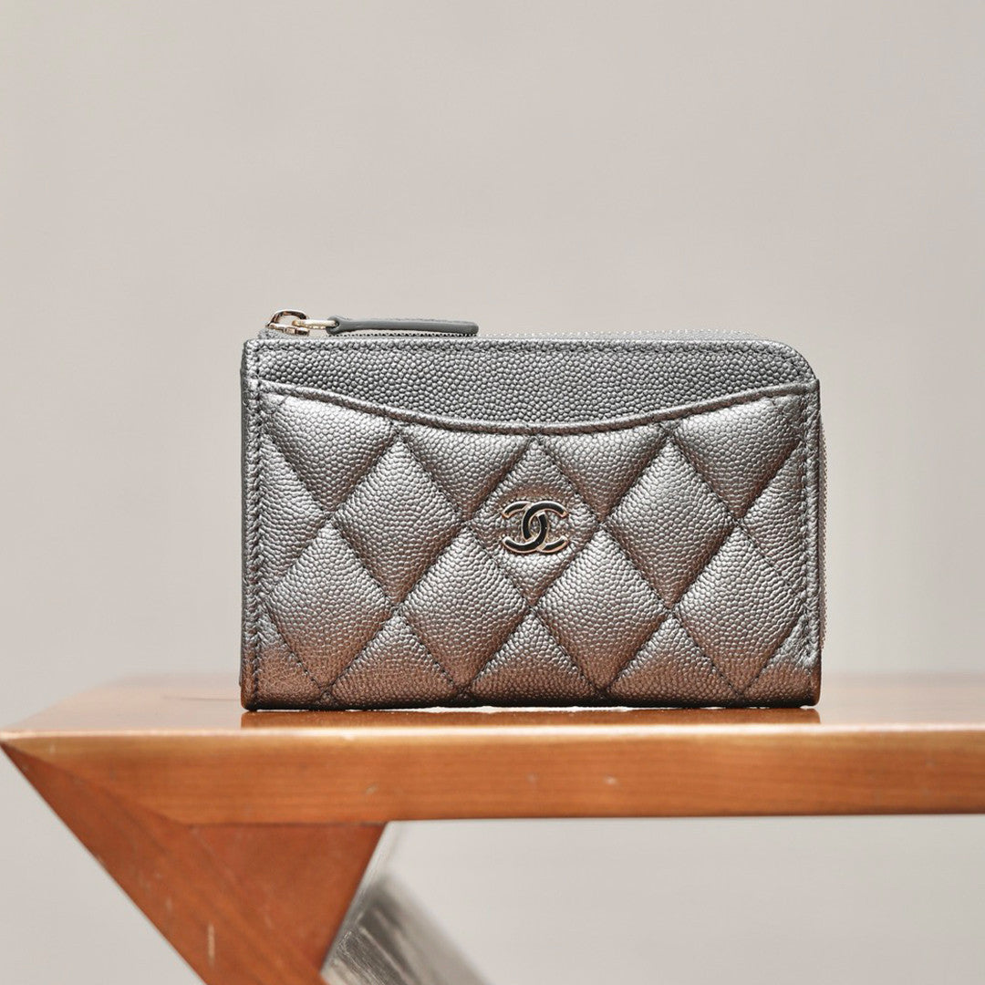 Chanel Women's Solid Color Card Case Zipper Closure Leather Wallet Coin Purse Bags Bag #71929