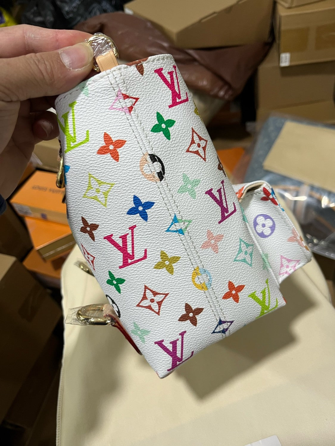 Louis Vuitton LV x TM VENICE Women's Colorful Logo Printed Flap Closure Coated Canvas Leather Trimmed Shoulder Bag Bags #75179