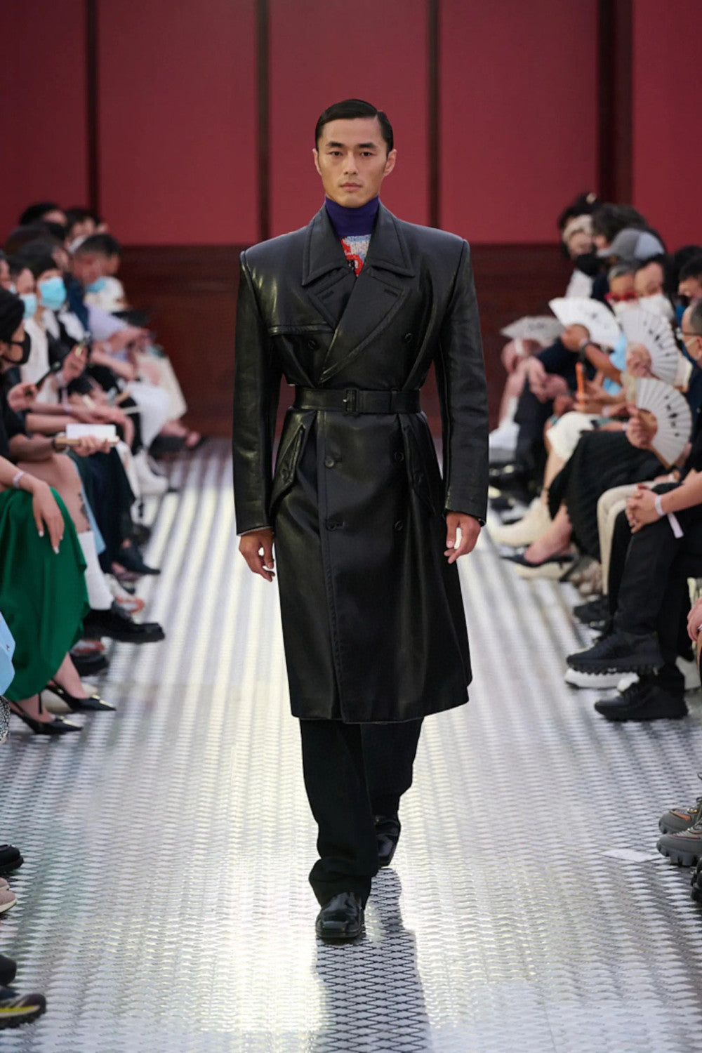 Prada Men's Winter Long Leather Belted Tie Coat Jacket #96928