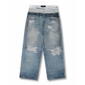 GRAILZ Project G/R   Men's Printed Denim Pants Old High Street Vintage Jeans Loose Wide Leg Straight Trousers #81387