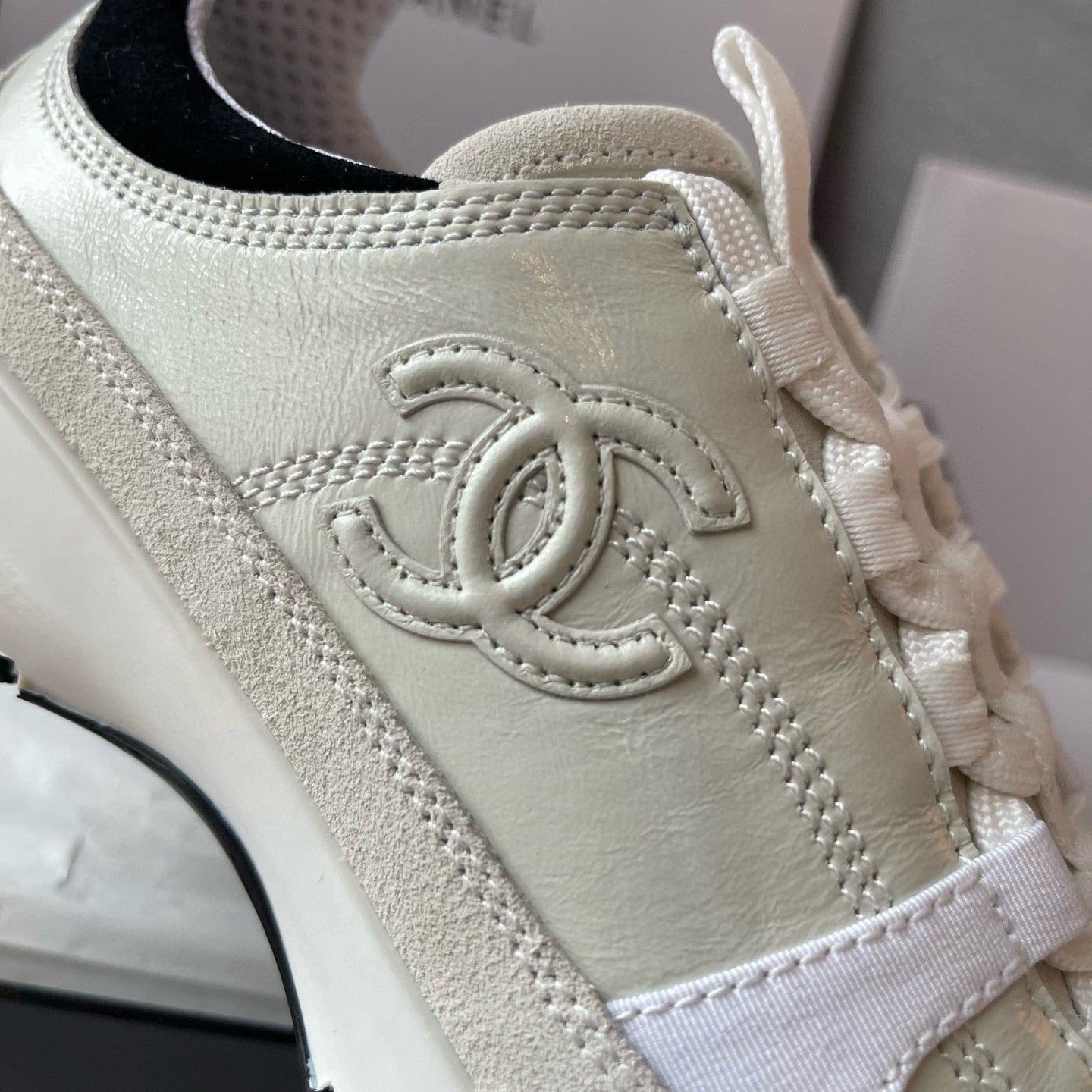 Chanel Women's Solid Color Round Toe Leather Low Top Lace-Up Sneakers Shoes #77692