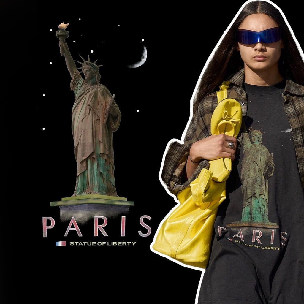 Balenciaga Men's Spring/summer Statue Of Liberty Solid Color Retro Loose Casual Plain Knitted Large Silhouette Short Sleeved T-shirt Ngvp #8352