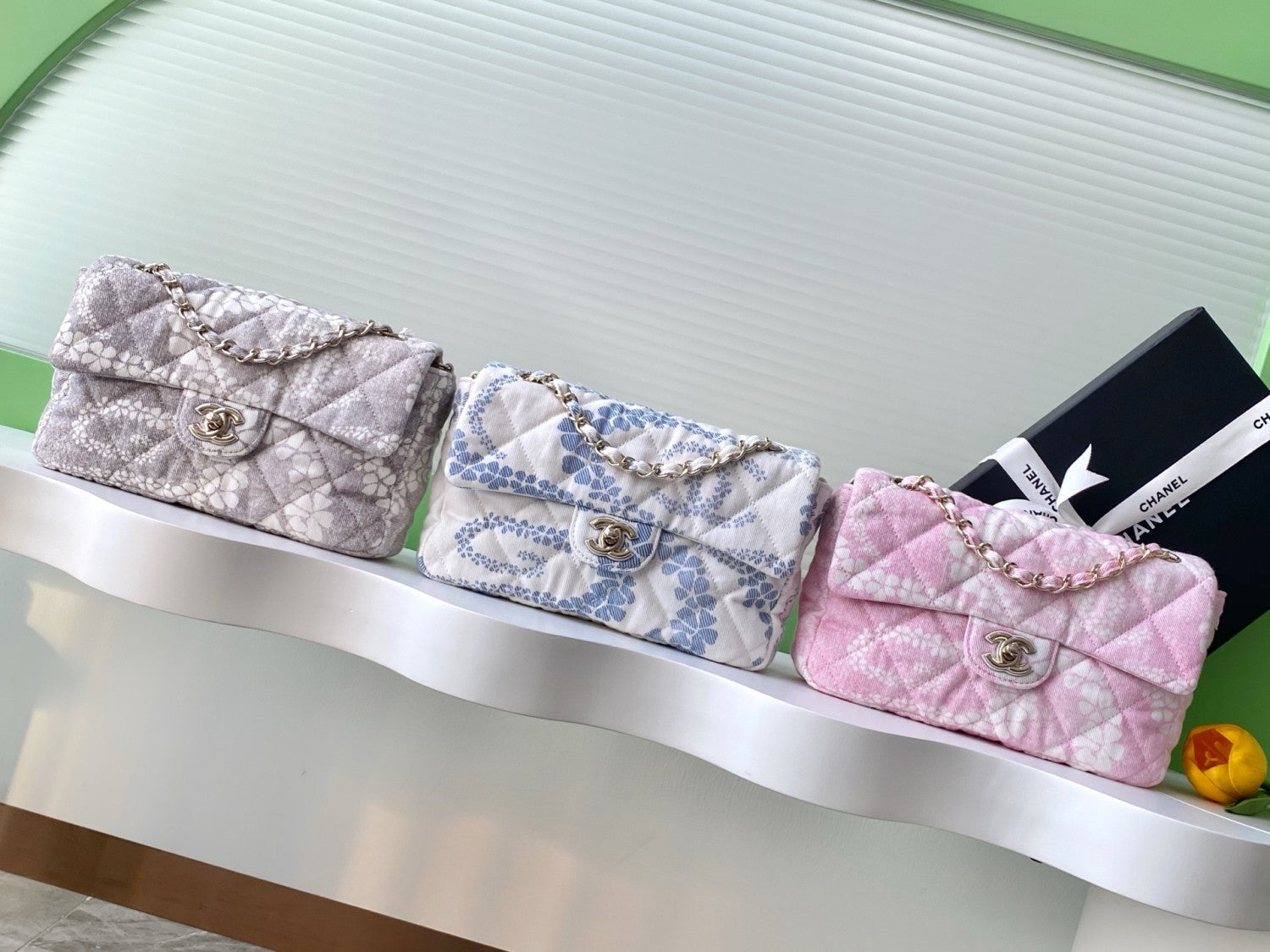 Chanel Women's Solid Color Chain Cherry Blossom Print Cotton Flap Bag Shoulder Bag Crossbody Bags #77445