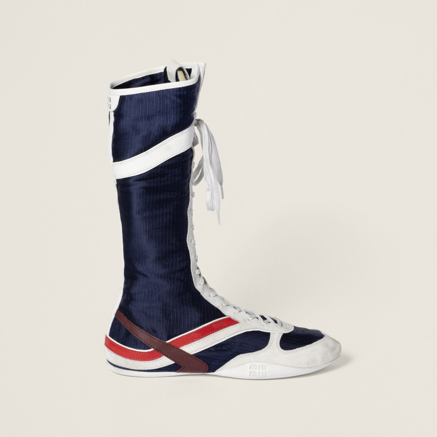 MiuMiu Gymnasium Women's Autumn And Winter Solid Color Technical Fabric And Suede Leather Boxing Boots Shoes #77315