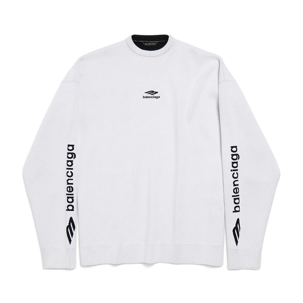 Balenciaga Men's 3B Sports Icon Ski Crewneck in White Black #334344