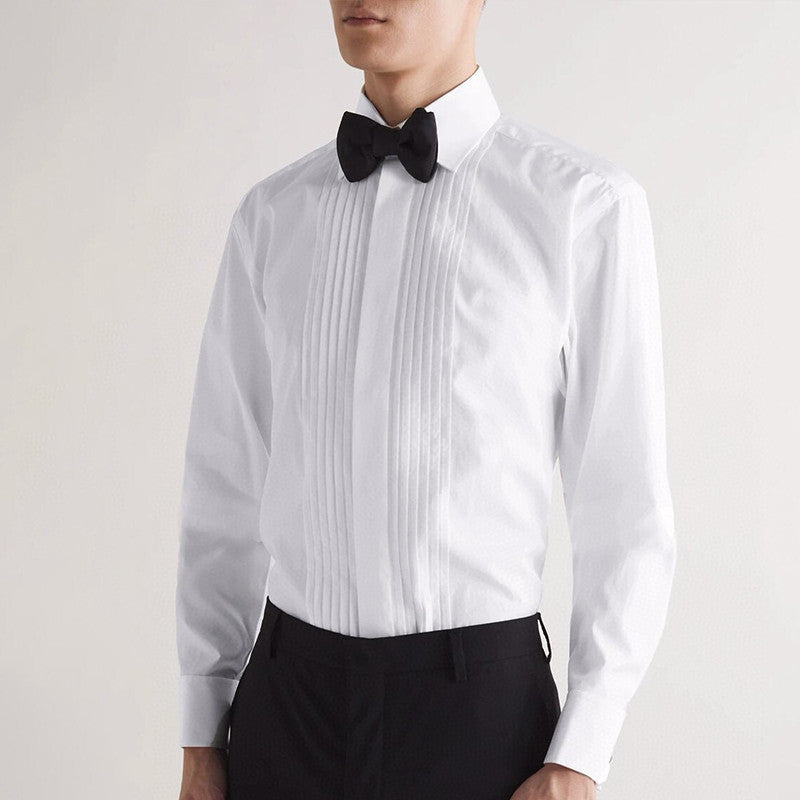Louis Vuitton Men's All Seasons Solid Color Flip Leader Button Pleated Shirt Formal Long Sleeve Shirt Black White Ngvp #7614