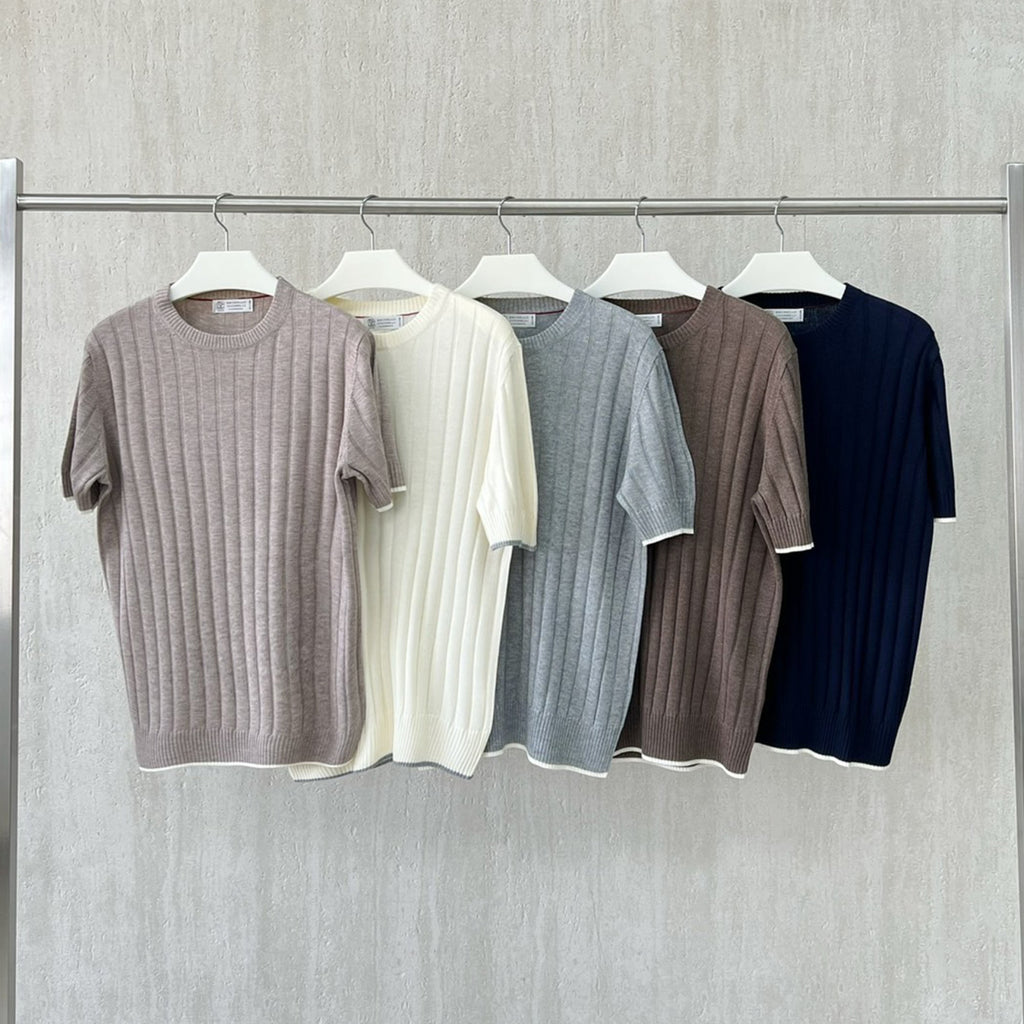 Brunello Cucinelli Spring And Summer Men's Flat Ribbed Linen And Cotton Knitted T-Shirt Fashion Trend Casual Comfortable Round Neck T-Shirt Ngvp #1348