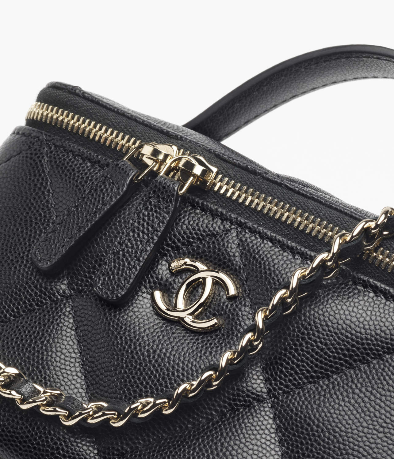 Chanel Long Vanity With Chain Grained Shiny Calfskin Gold Tone Metal Black #332777