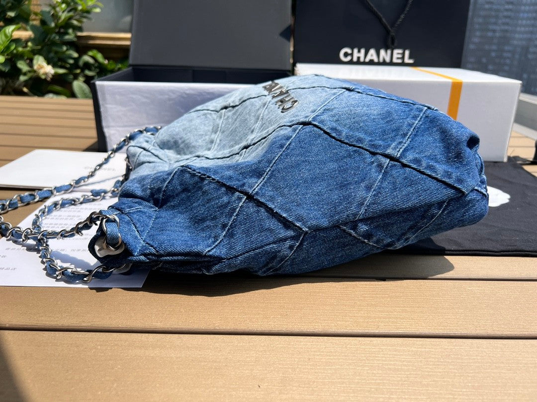 Chanel Women's Small Checkered Large Capacity Chain Denim Shoulder Bag Washed Denim Blue Medium Tote Bag Bags AS3260-B10439-NM981 #81555