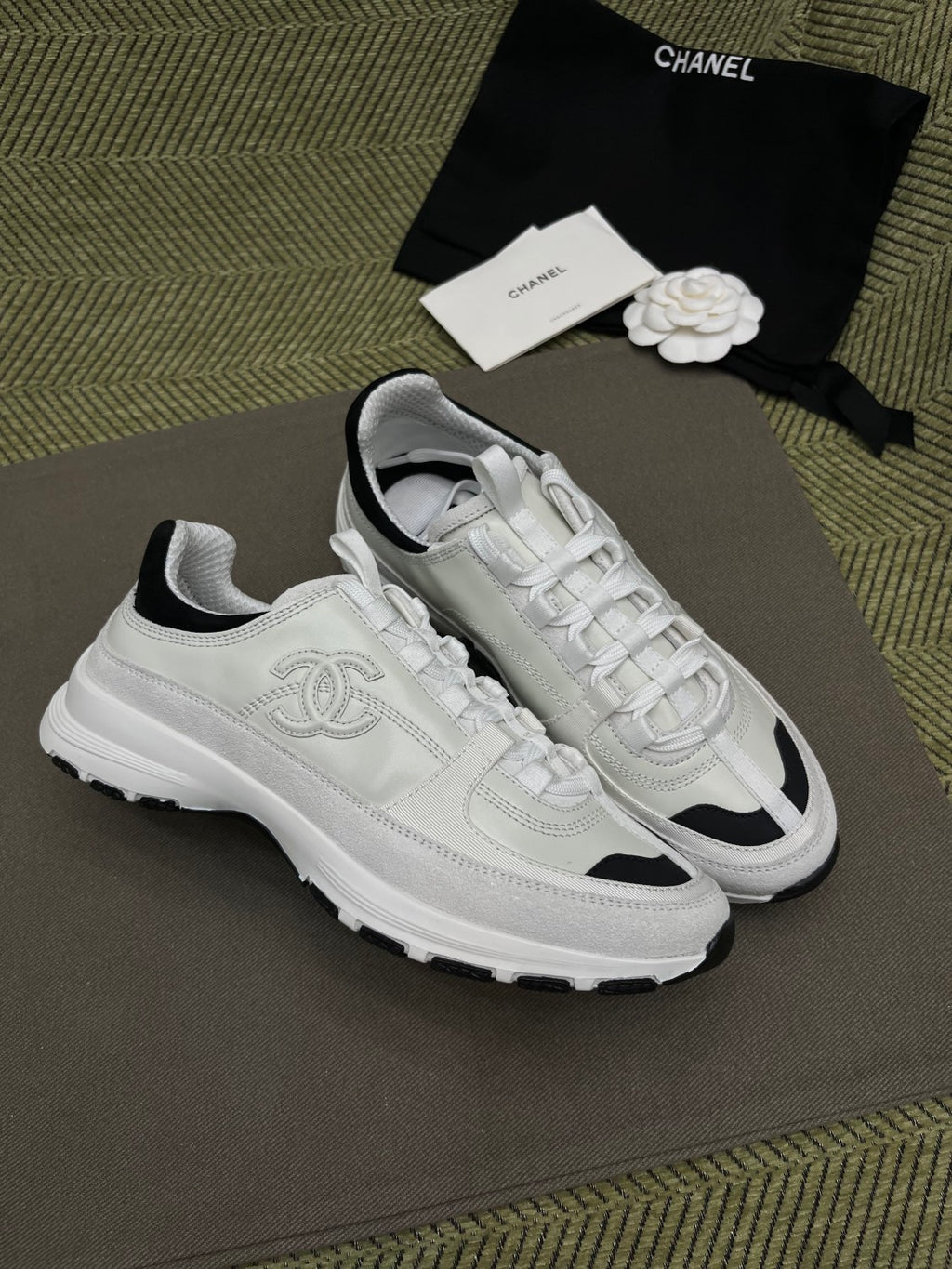 Chanel Men's And Women's Spring/Fall Fashion Casual Round Toe Lace Up Leather Suede Sneakers with Slightly Thickened Sole Shoes #78726