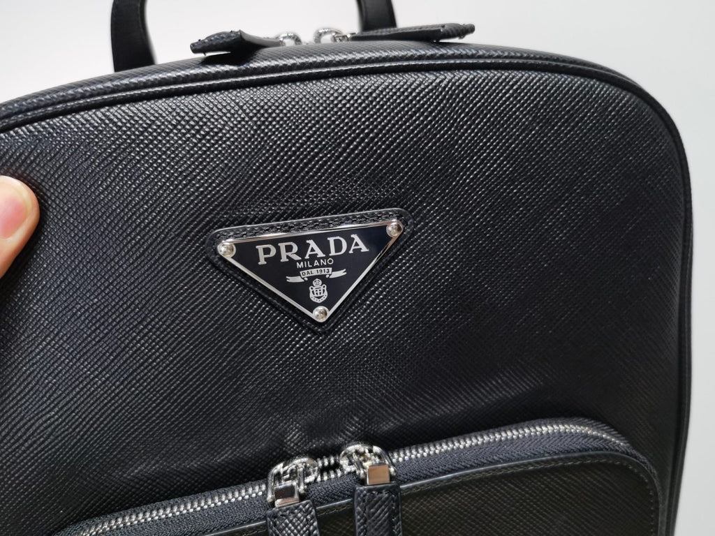 Prada Saffiano Classic Minimalist Business Backpack Printed Triangle Badge Adjustable Leather Shoulder Straps Two Way Zipper Closure Backpack  Bag Bags 2VZ102_9Z2_F0002_V_DOO #79175