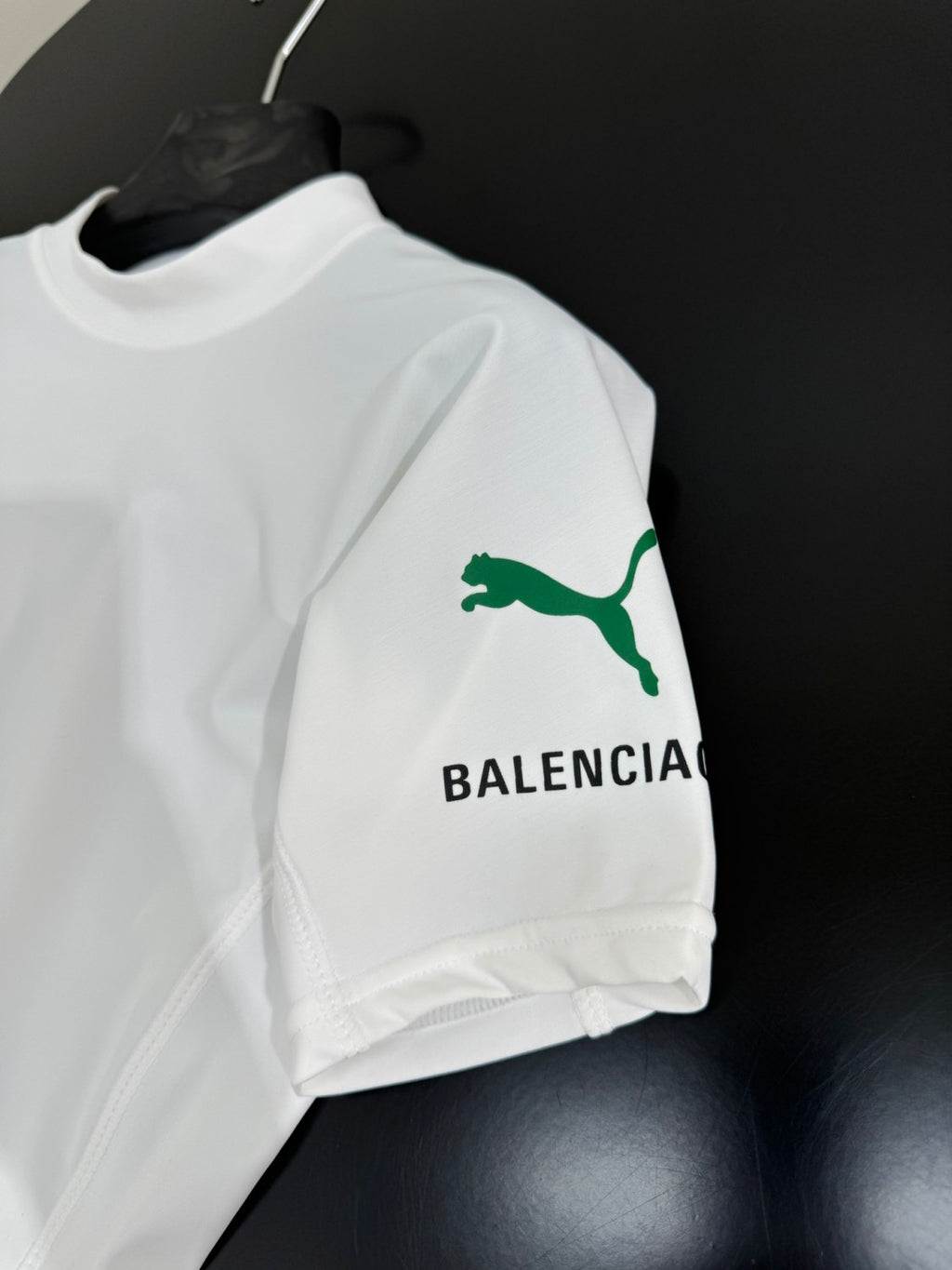 Balenciaga x PUMA Women's and Men's CAT Print White Technical Stretch Fabric Fitted T-shirt #333096