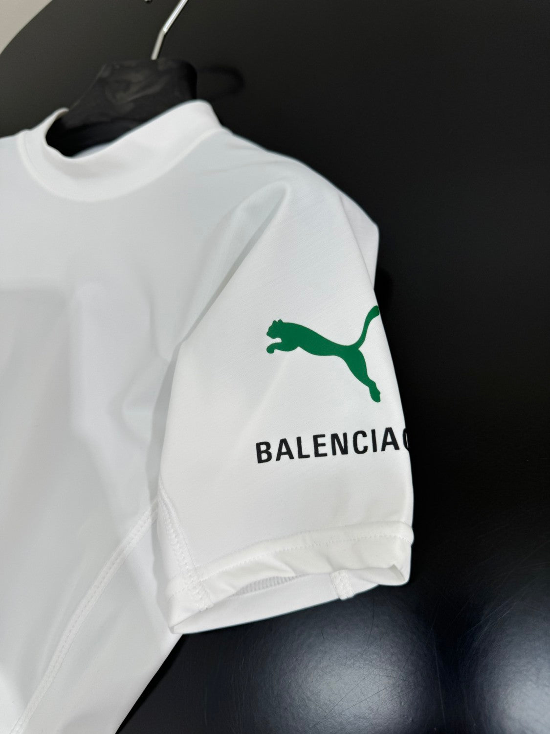 Balenciaga x PUMA Women's and Men's CAT Print White Technical Stretch Fabric Fitted T-shirt #333096