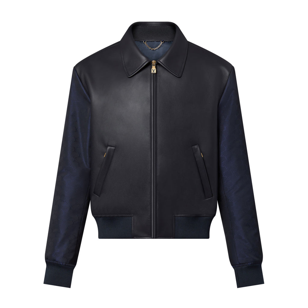 Louis Vuitton Men's Autumn and Winter Solid Color Leather Zipper Side Pocket Long Sleeve Jacket #73268