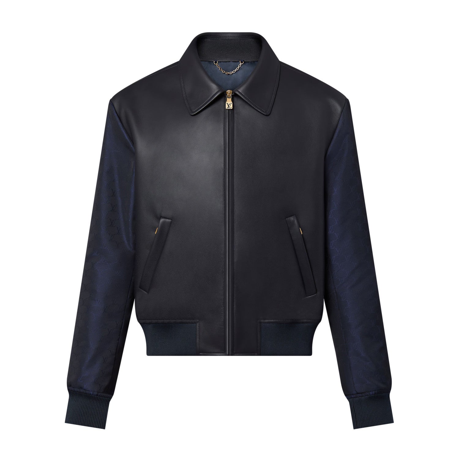 Louis Vuitton Men's Autumn and Winter Solid Color Leather Zipper Side Pocket Long Sleeve Jacket #73268
