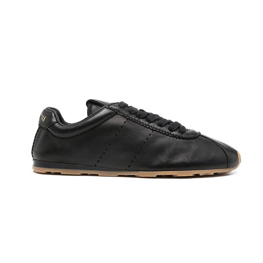MiuMiu Women's Plume Nappa Leather and Suede Sneakers Four Seasons Round Toe Lace Up Solid Color Low Derby Shoes Casual Shoes #81347
