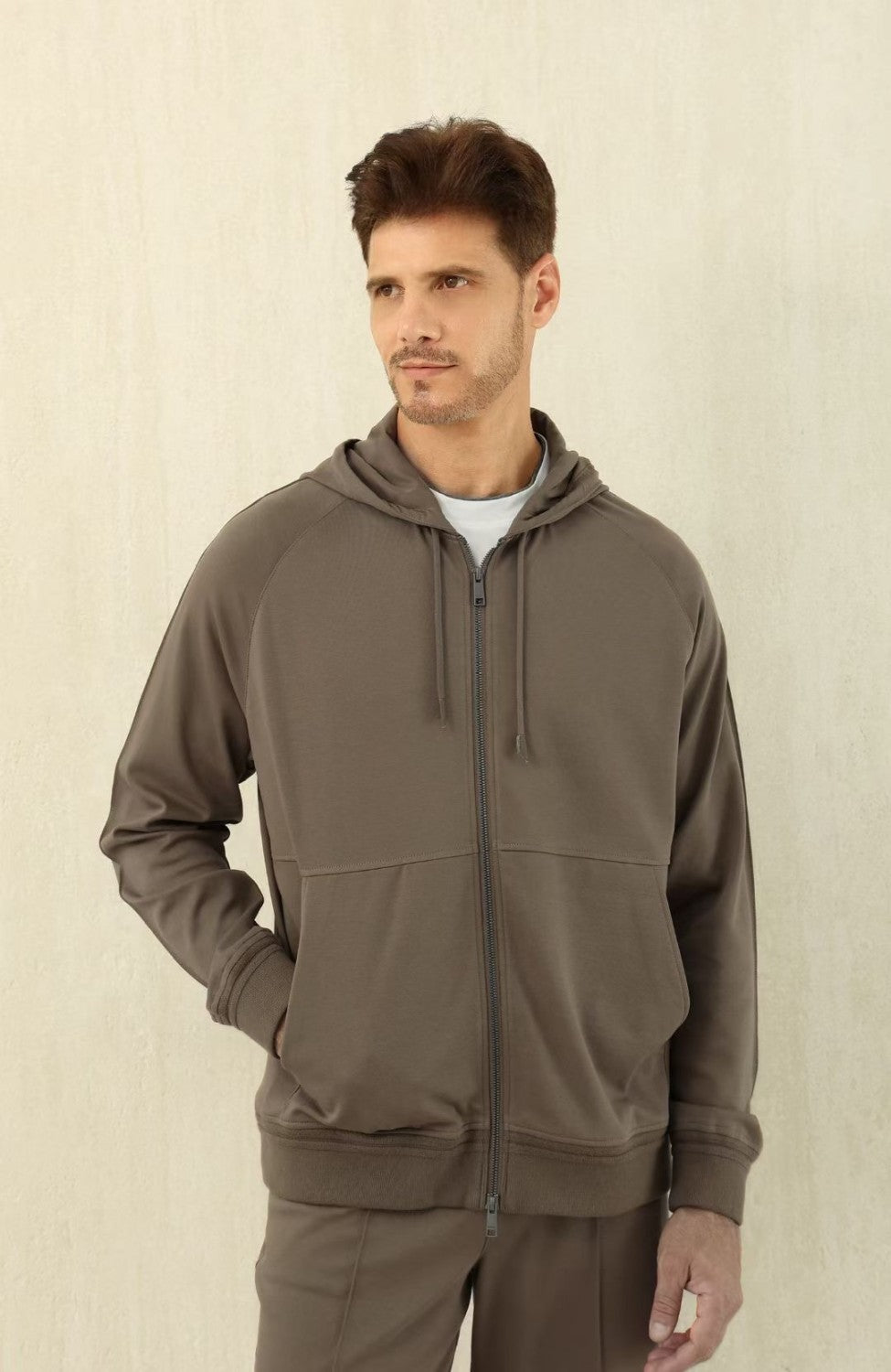 Ermenegildo Zegna Men's Spring/Fall Zipper Drawstring Hoodie Sweatshirt & Solid-Color Casual Pants Suit Set Ngvp #2352