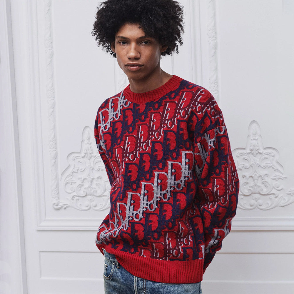 DIOR Dior Oblique Sweater Red Wool Jacquard #375646