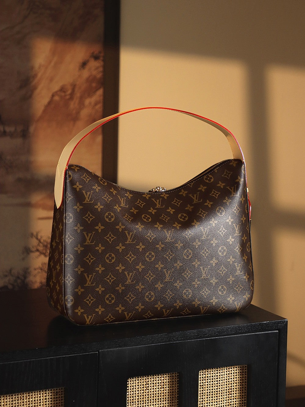 Louis Vuitton Slouchy Women's Brown Letter Logo Zipper Closure Coated Canvas Tote Shoulder Bag Bags #75135