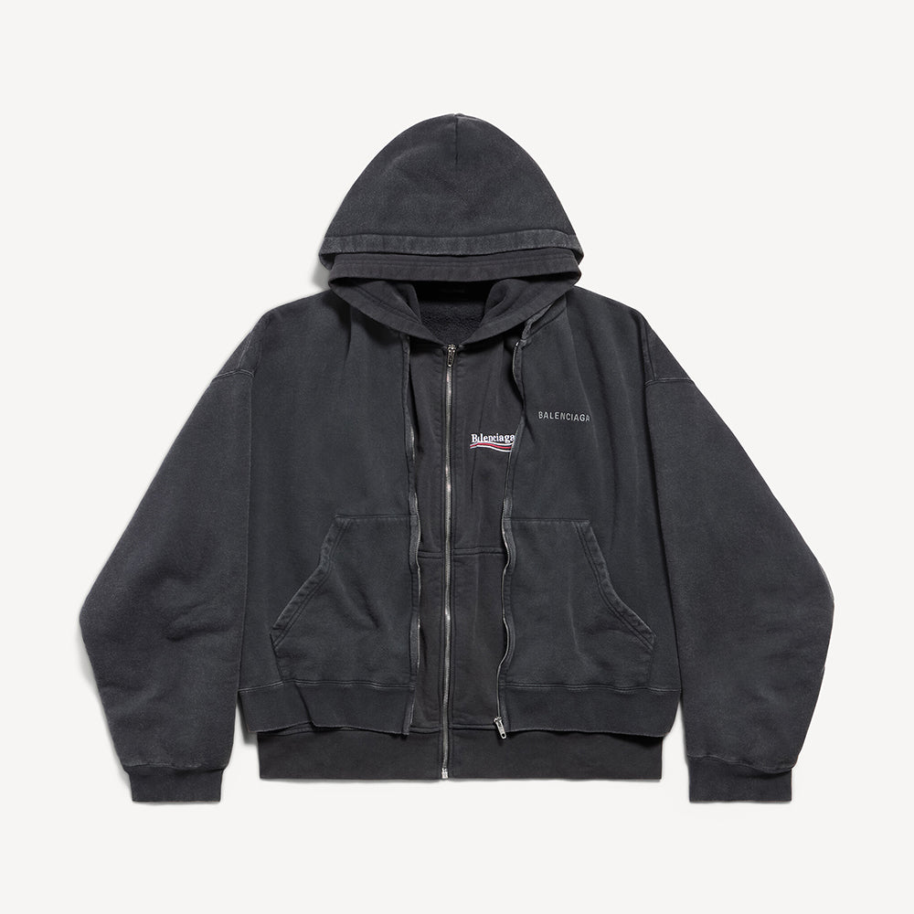 Balenciaga Men's Layered Zip-up Hoodie in Faded Black #336823