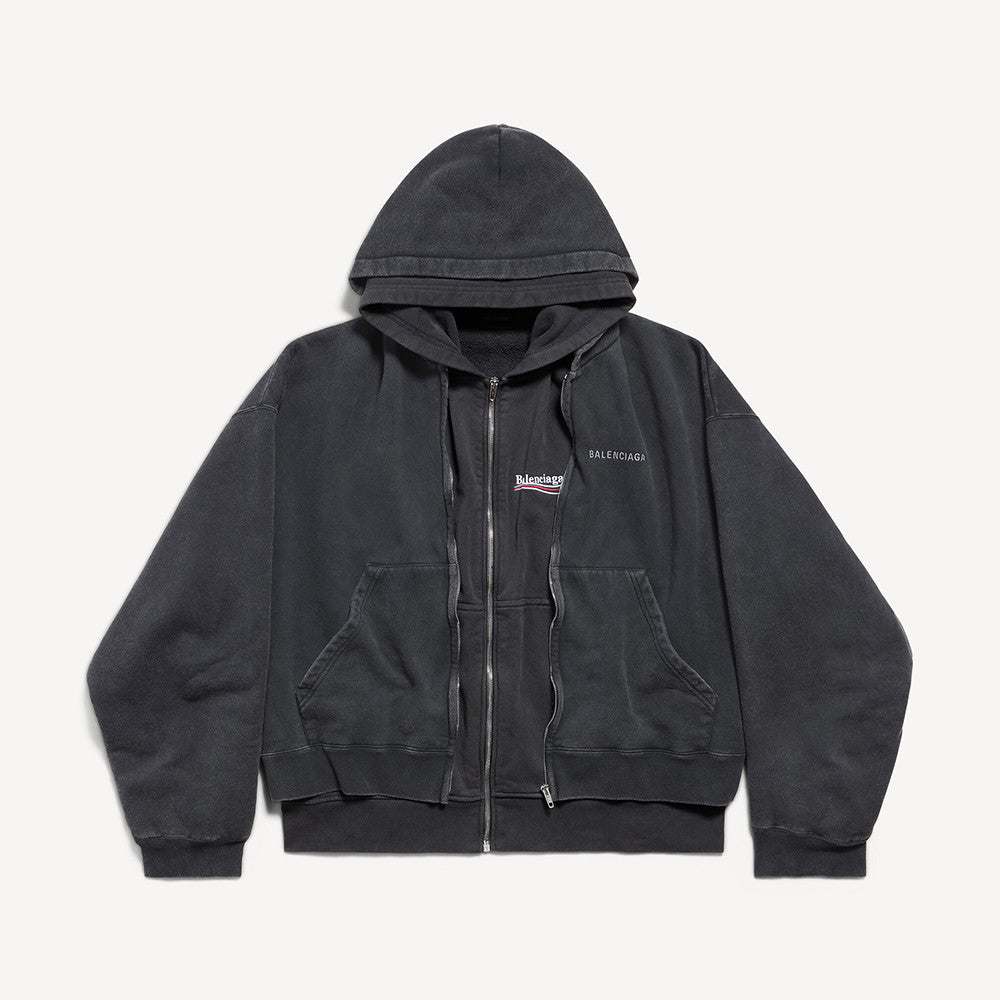 Balenciaga Men's Layered Zip-up Hoodie in Faded Black #336823