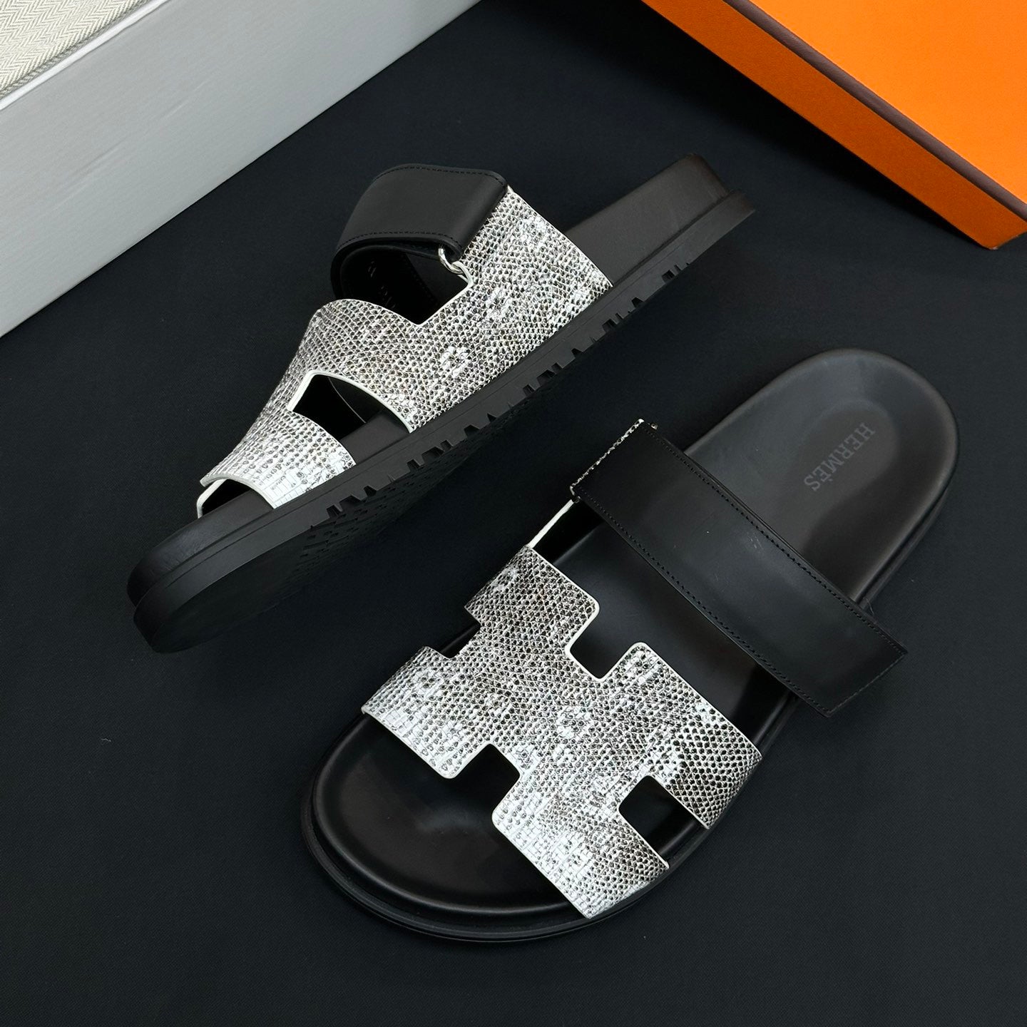 Hermes Men's Women's Simple Comfortable Velcro Casual Leather Sandals Slippers Shoes #76396