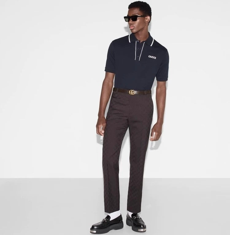Gucci Men's Summer Solid Colour Logo Printed Stripe Polo Neck Short Sleeve T-Shirt #76733