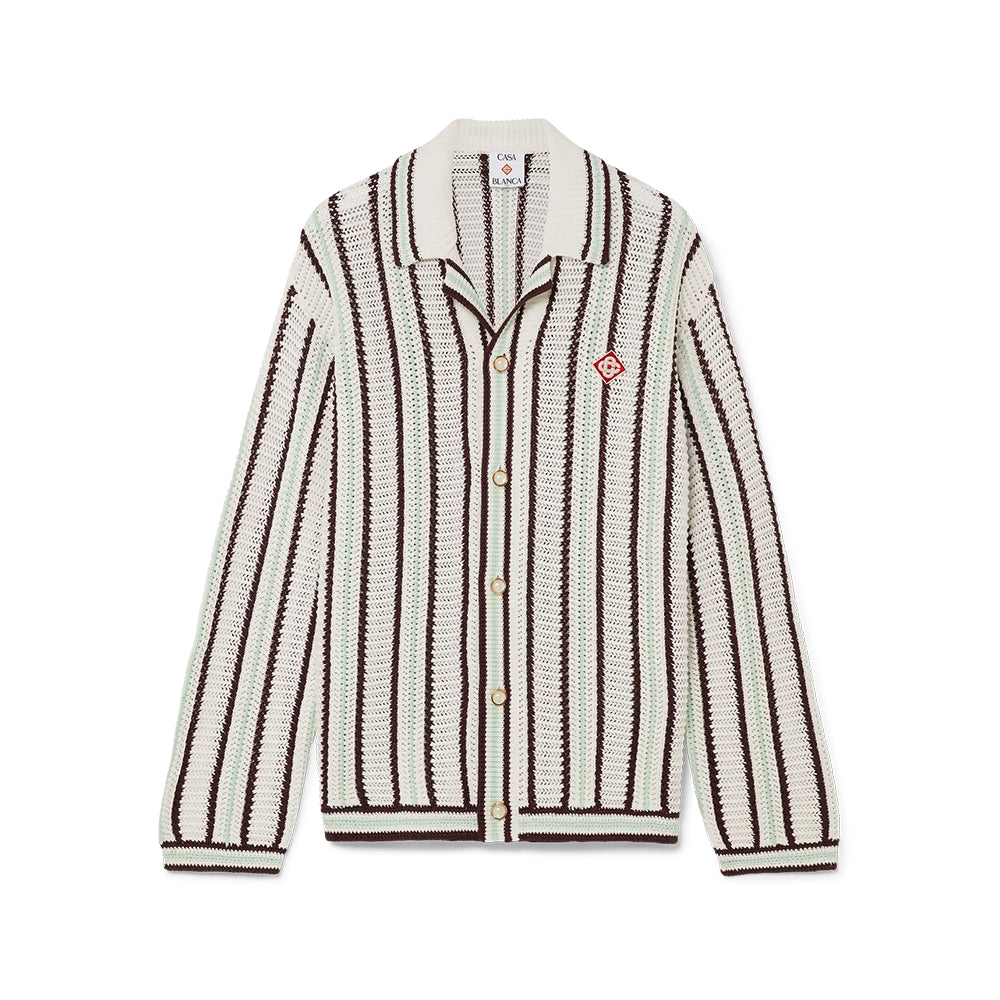 CASABLANCA 25SS Men's Brown Vertical Striped Long-sleeved Sweater Cardigan #333098