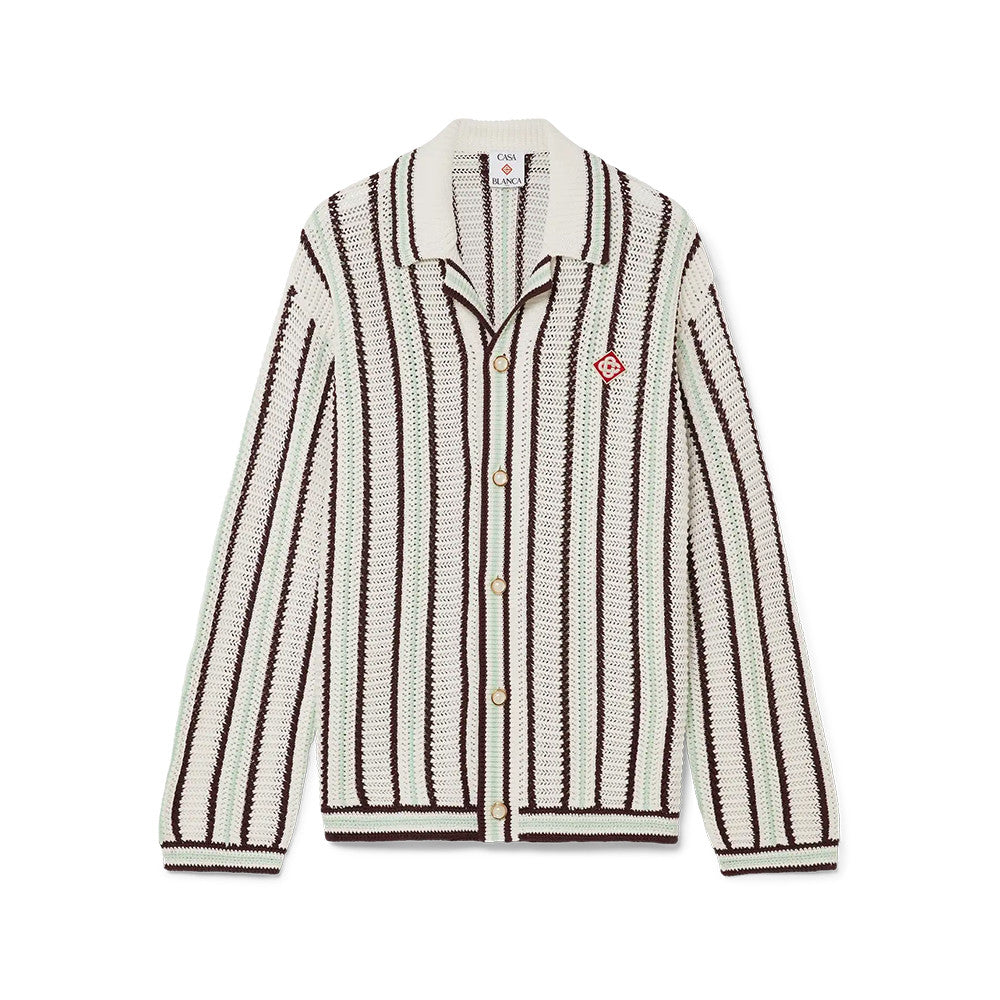 CASABLANCA 25SS Men's Brown Vertical Striped Long-sleeved Sweater Cardigan #333098