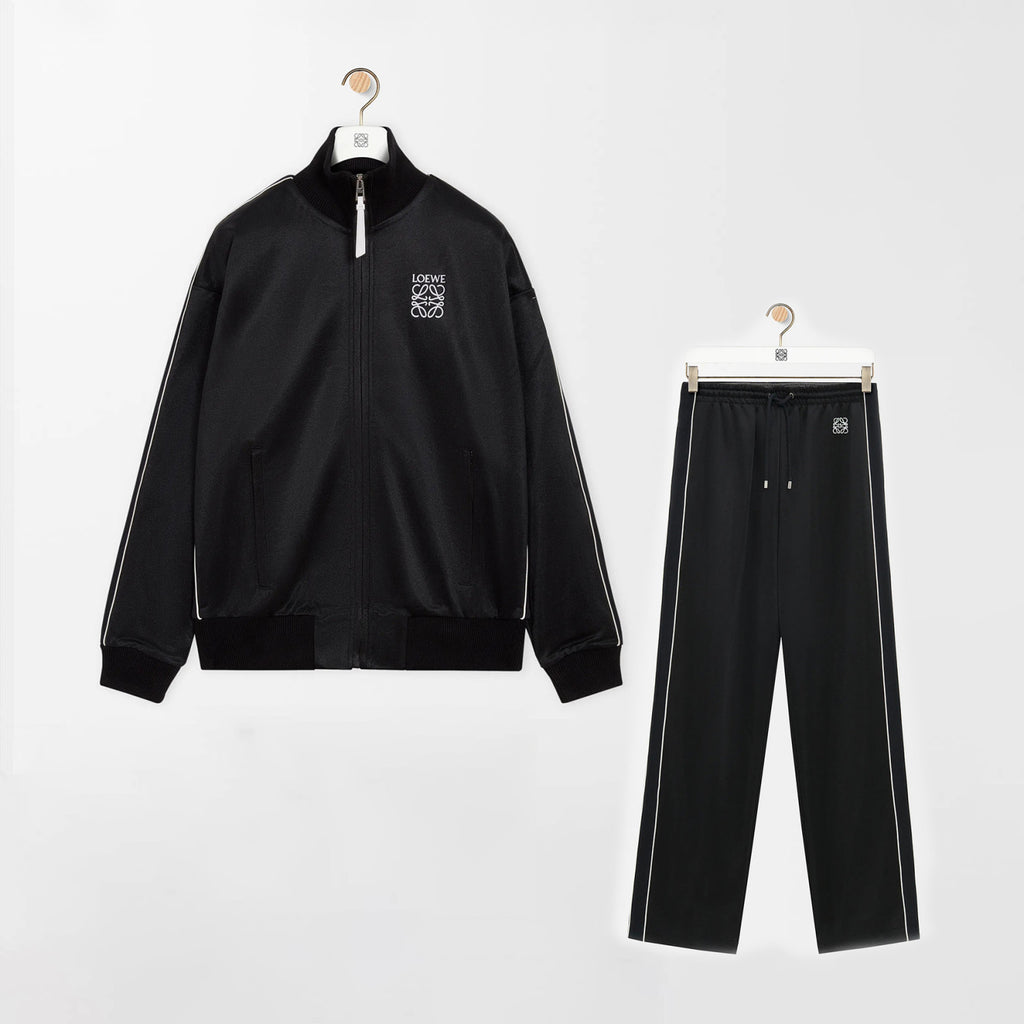 Loewe Men's Spring and Autumn Solid Color Logo Printed High Collar Loose Long Sleeve Zipper Jacket Drawstring Tie Casual Pants Suit Set #76561