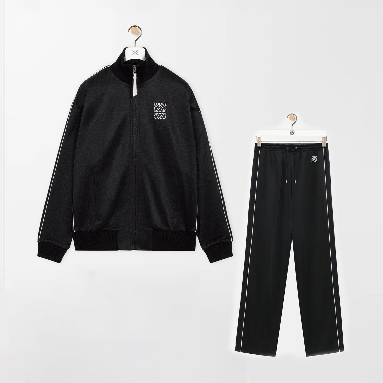 Loewe Men's Spring and Autumn Solid Color Logo Printed High Collar Loose Long Sleeve Zipper Jacket Drawstring Tie Casual Pants Suit Set #76561