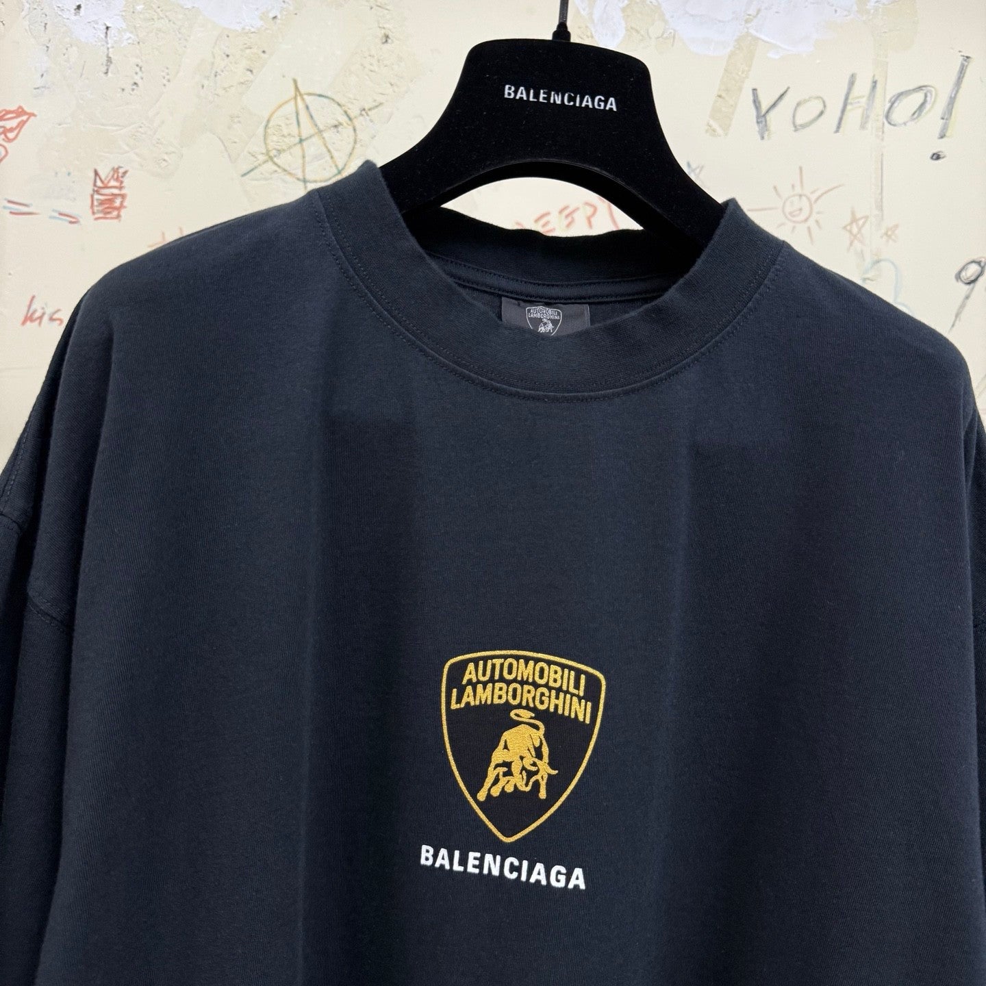 Balenciaga Lamborghini Men's Summer Solid Color Car Logo Print Round Neck Cotton Short Sleeve T-Shirt #77612