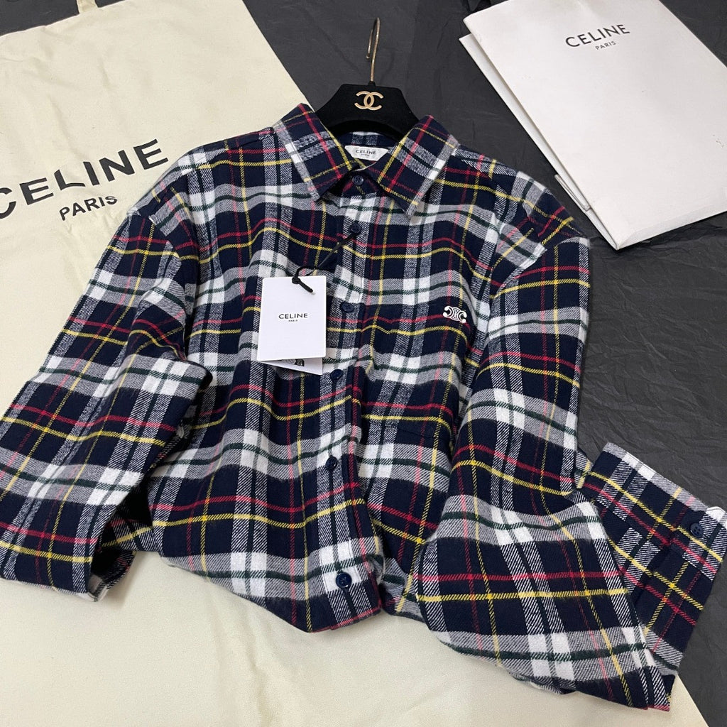 Celine Relaxed Shirt in Brushed Checked Wool #335061