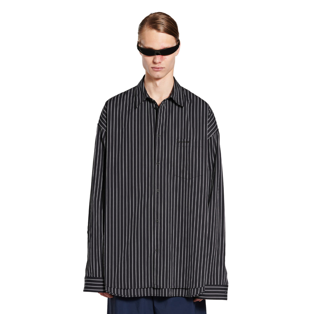Balenciaga Women's Spring and Fall Flatground Black and White Striped Cotton Poplin Single Breasted Long Sleeve Shirt #76489