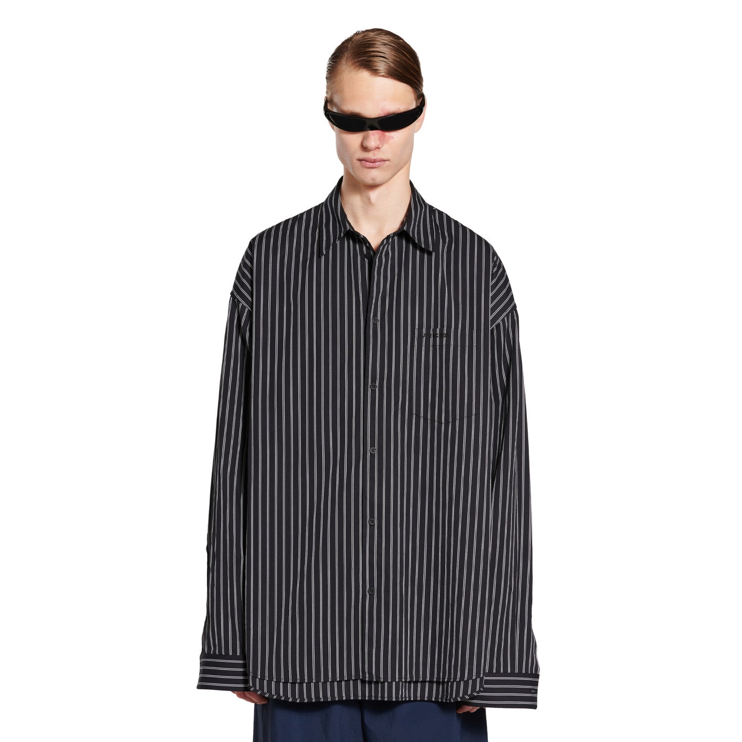 Balenciaga Women's Spring and Fall Flatground Black and White Striped Cotton Poplin Single Breasted Long Sleeve Shirt #76489