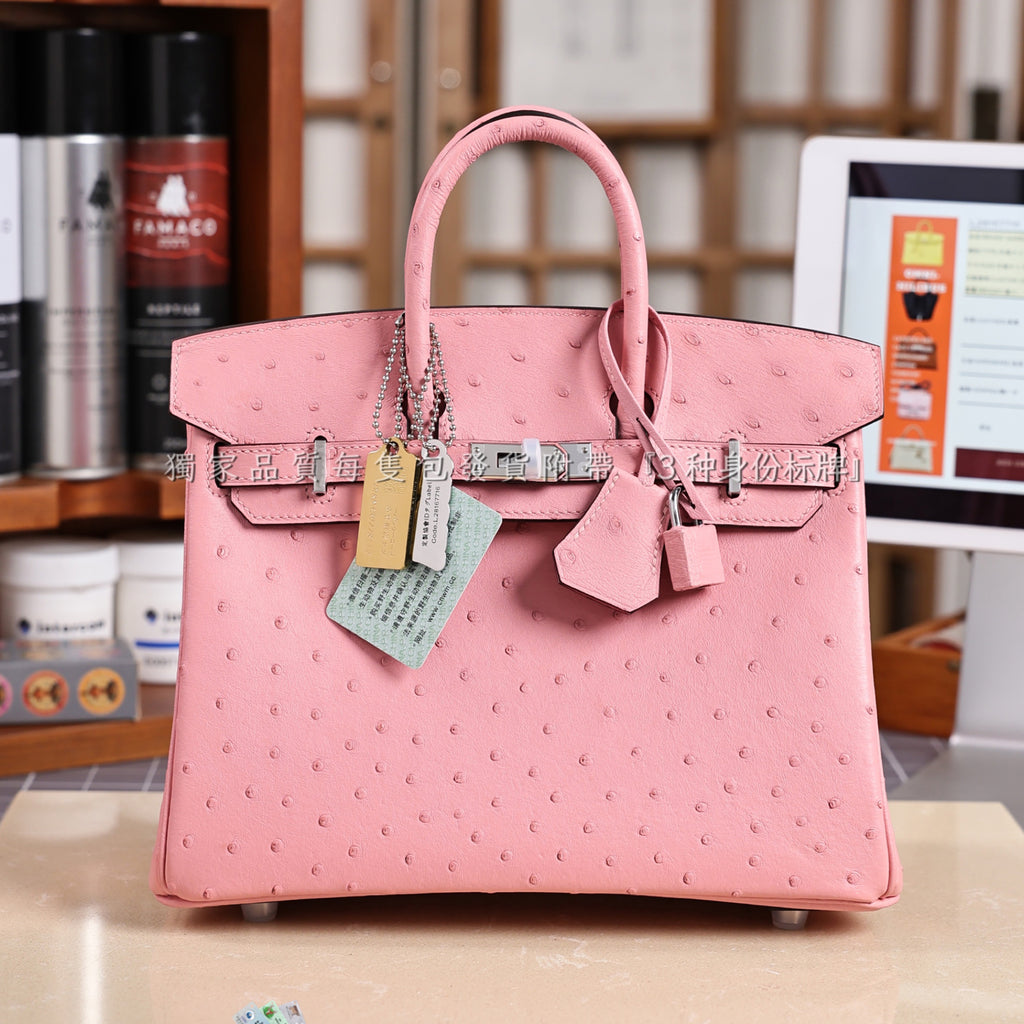 Hermes Women's Birkin 25 Ostrich Leather Platinum Bag With Silver Buckle Handbag Casual Solid Color Bag Bags H041944CK94 #2137