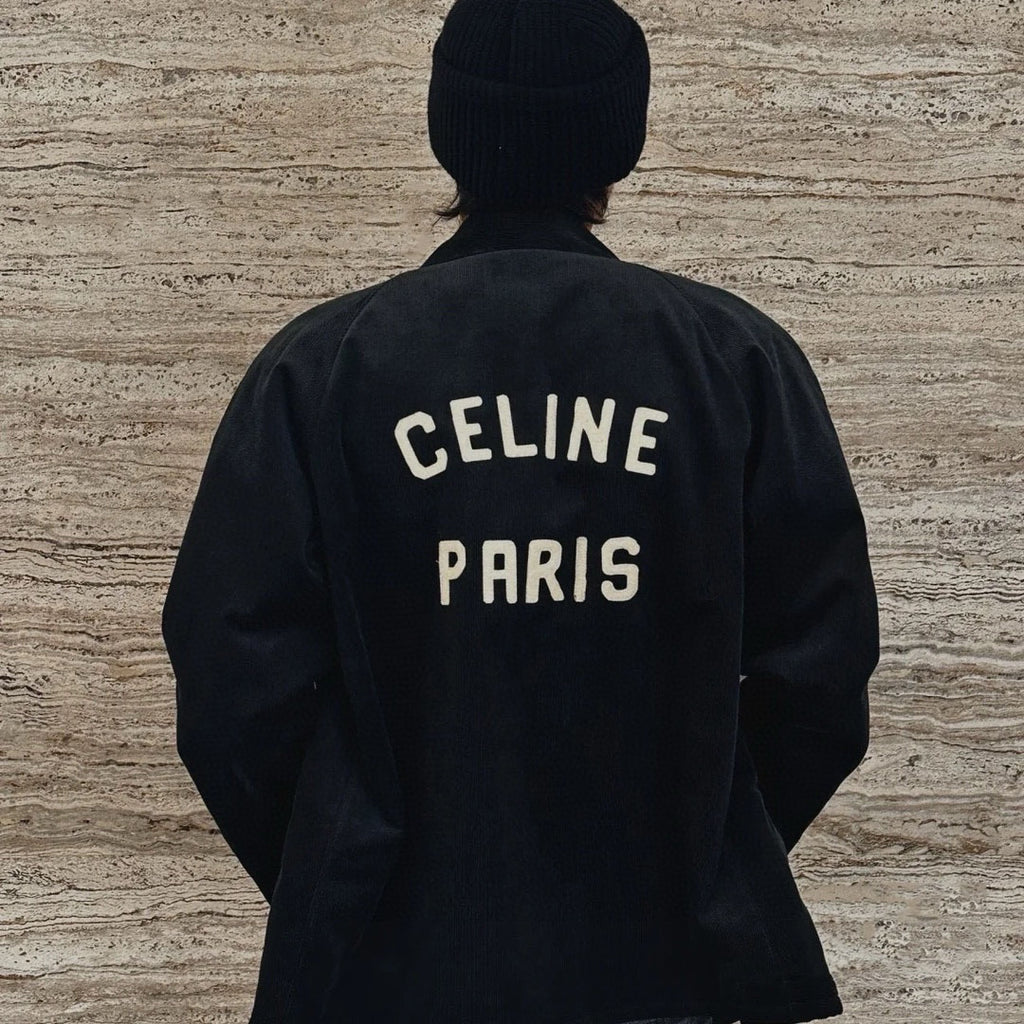 Celine Men's Black Lapel Zipper Cotton Jacket In Corduroy #97158