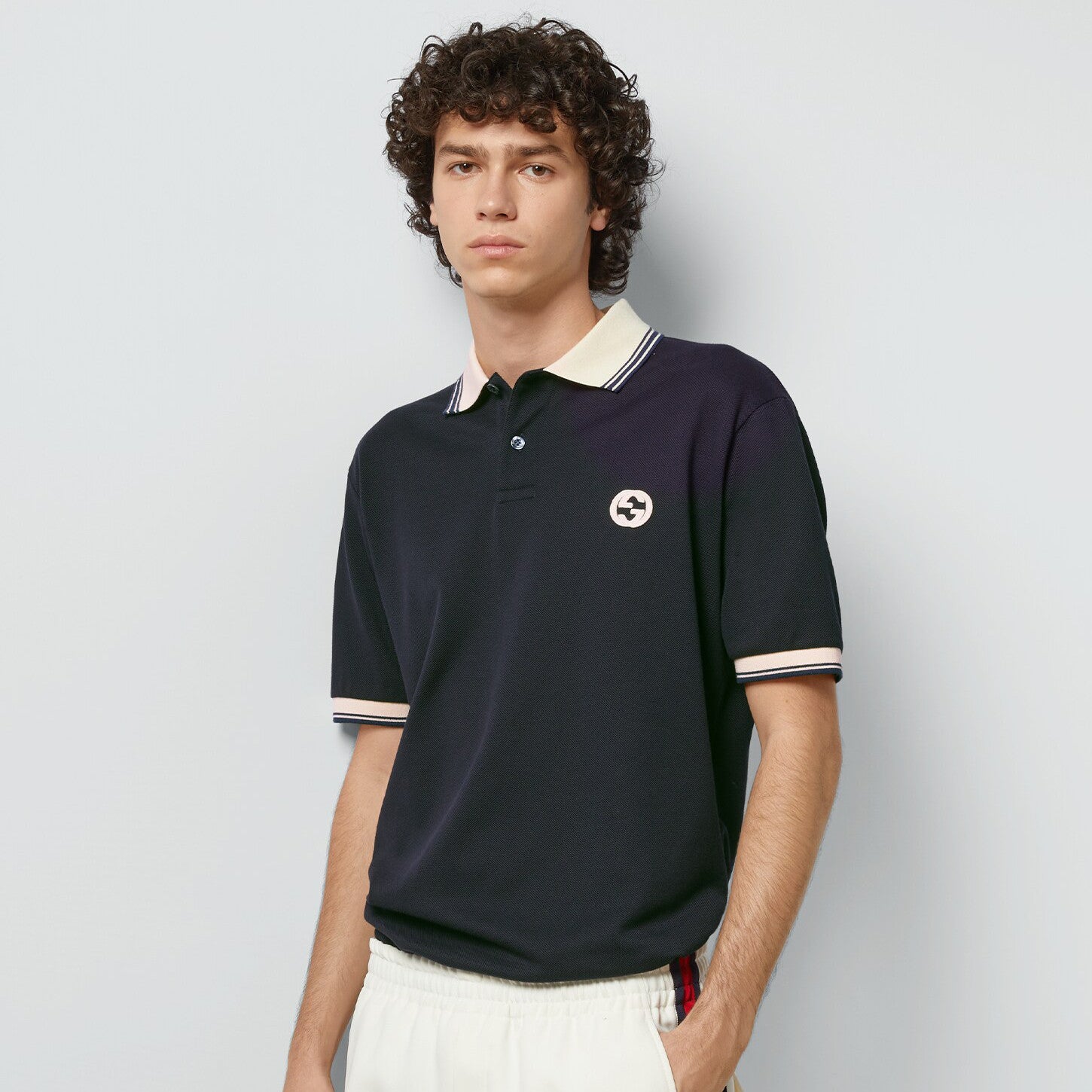 Gucci Men's Summer Colorblocked Stripe Trim Cotton Polo Neck Short Sleeve T-Shirt #98684