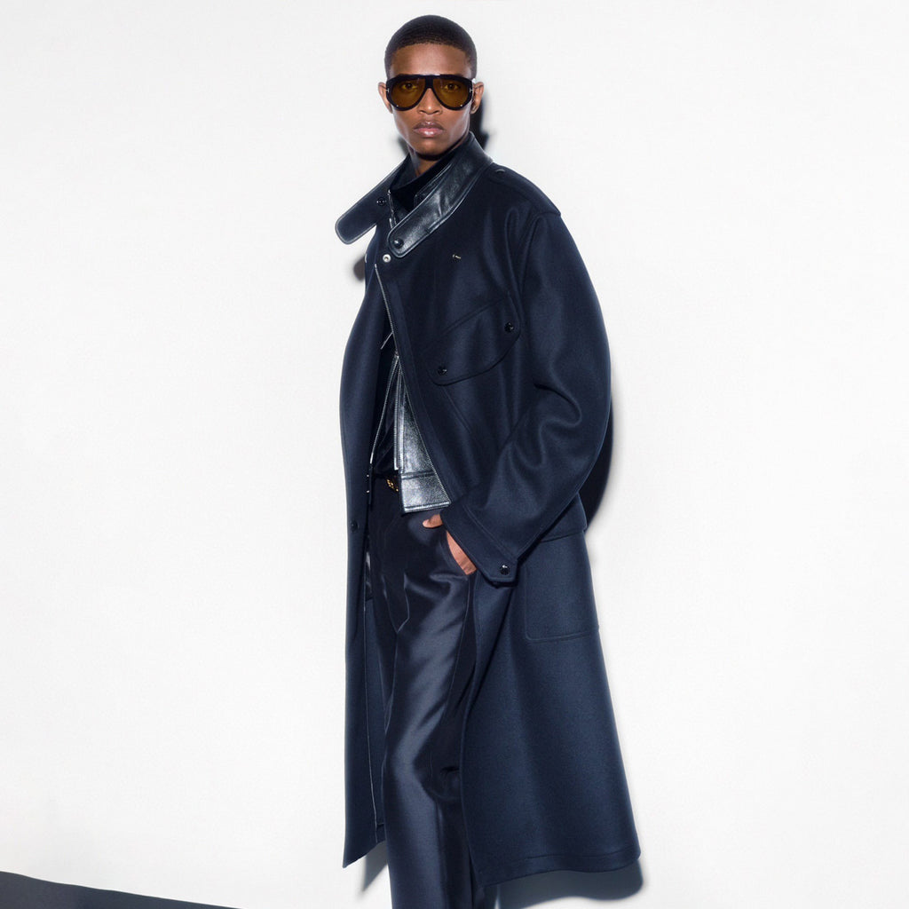 Tom Ford Solid Color Slanted Zipper Long Coat Ngvp #6779