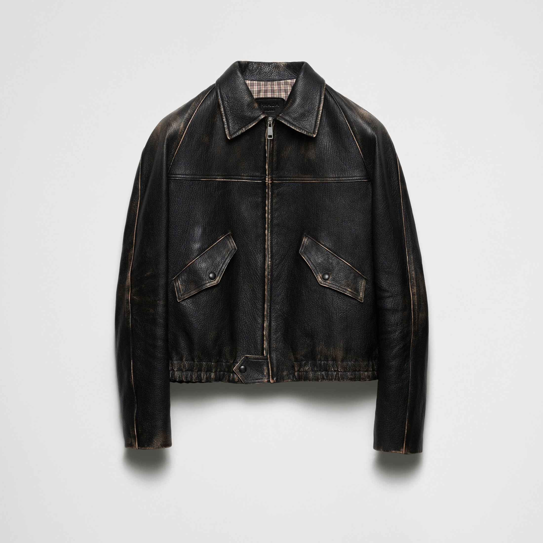 Prada Men's Women's Autumn And Winter Retro High Street Biker Wind Leather Jacket Lapel Zipper Jacket Coat  Ngvp #8946