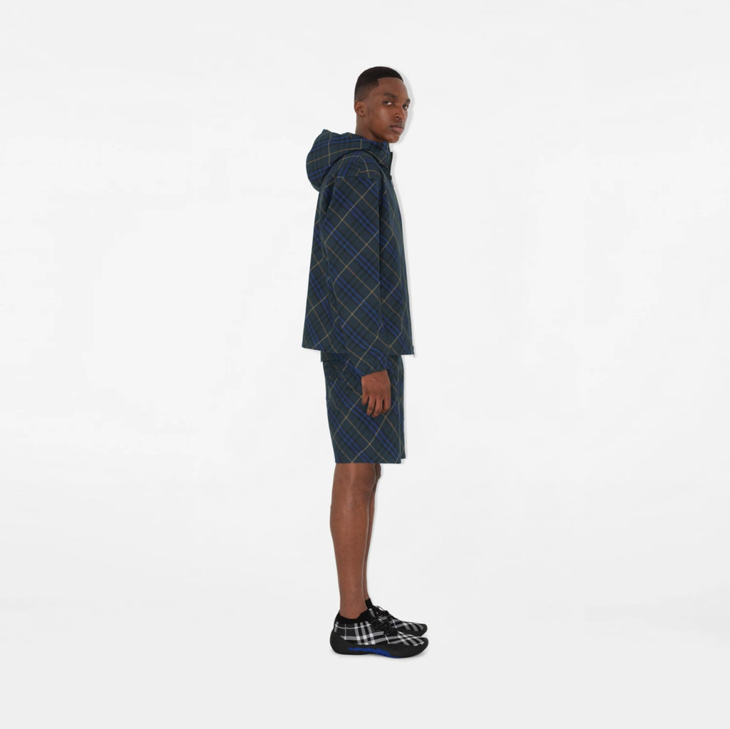 Burberry Men's Spring and Autumn Check Twill Jacket Shorts Set Equestrian Rider Logo Applique Fashion High Street Trend Hooded Jacket Drawstring Shorts Set Suit #81226