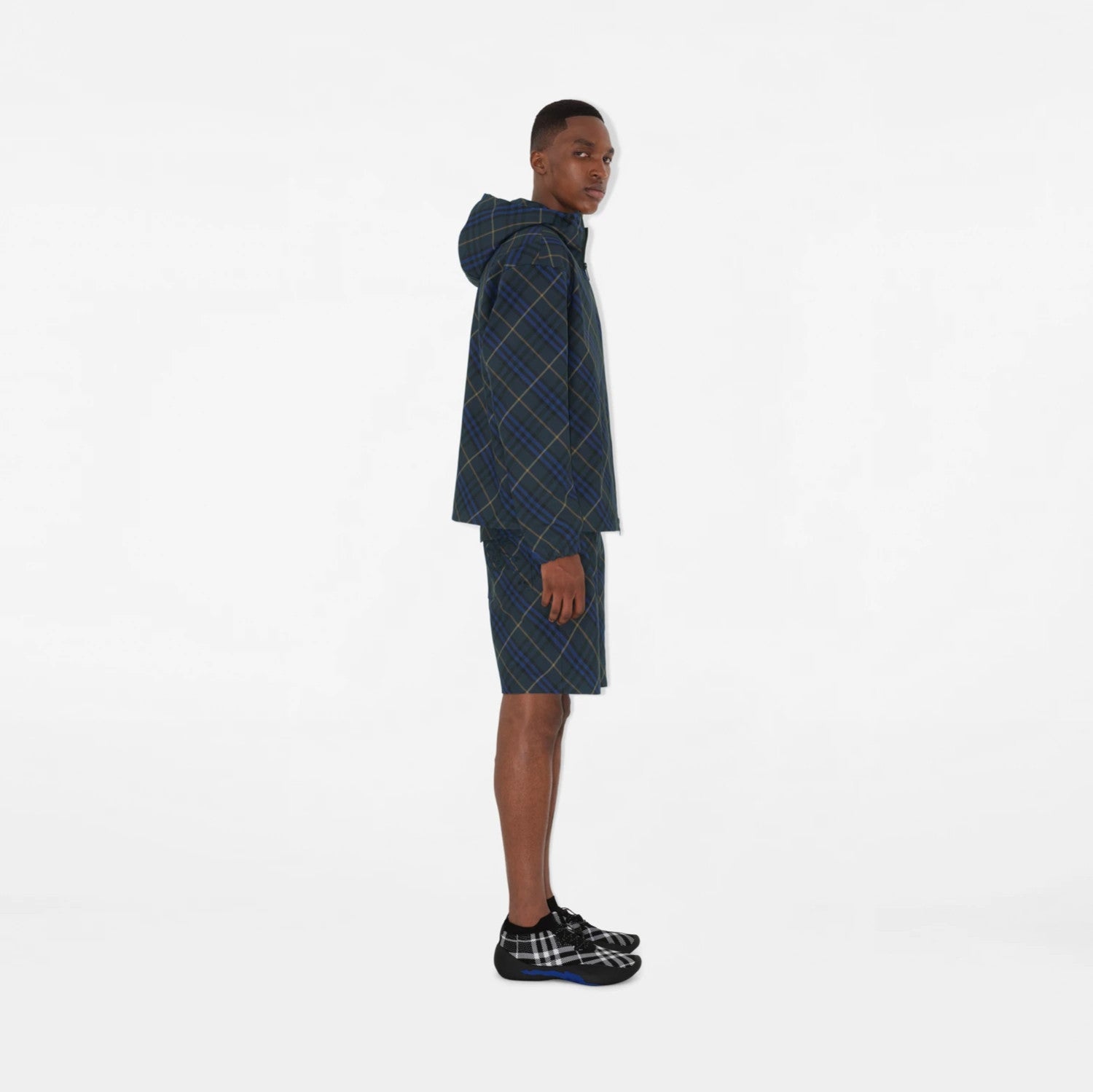 Burberry Men's Spring and Autumn Check Twill Jacket Shorts Set Equestrian Rider Logo Applique Fashion High Street Trend Hooded Jacket Drawstring Shorts Set Suit #81226
