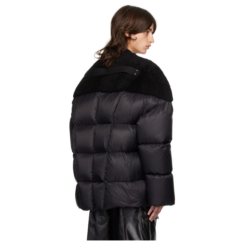 Rick Owens Men's Fall And Winter Black Porterville Flight Feather Jacket Short Jacket Men's Aviator Jacket Fashion Splicing Warm Jacket Ngvp #2496