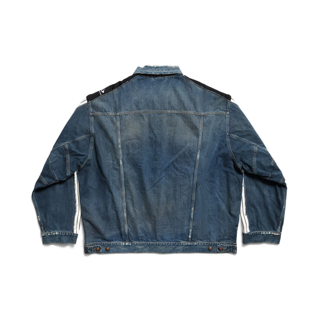Balenciaga CUT-UP Men's Spring/autumn Fashion Casual Striped Single Breasted Pocket Striped Long Sleeved Collared Loose Fitting Denim Jacket #78365