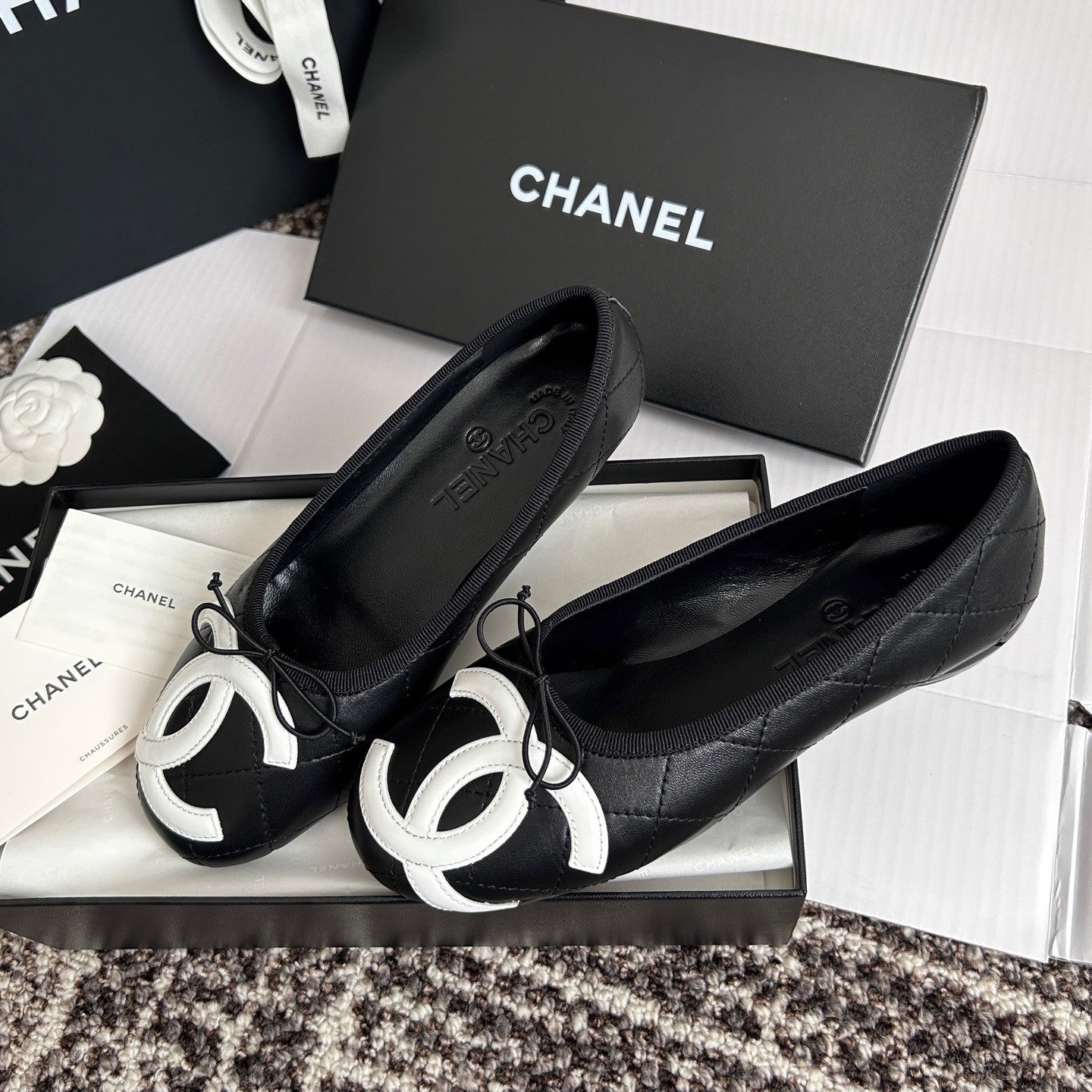 Chanel Lambskin Cambon Quilted Ballerina Flats #310355