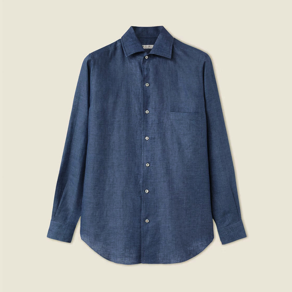 Loro Piana Men's Spring And Summer Solid Color André Shirt Lapel Single-breasted Linen Shirt Ngvp #7962