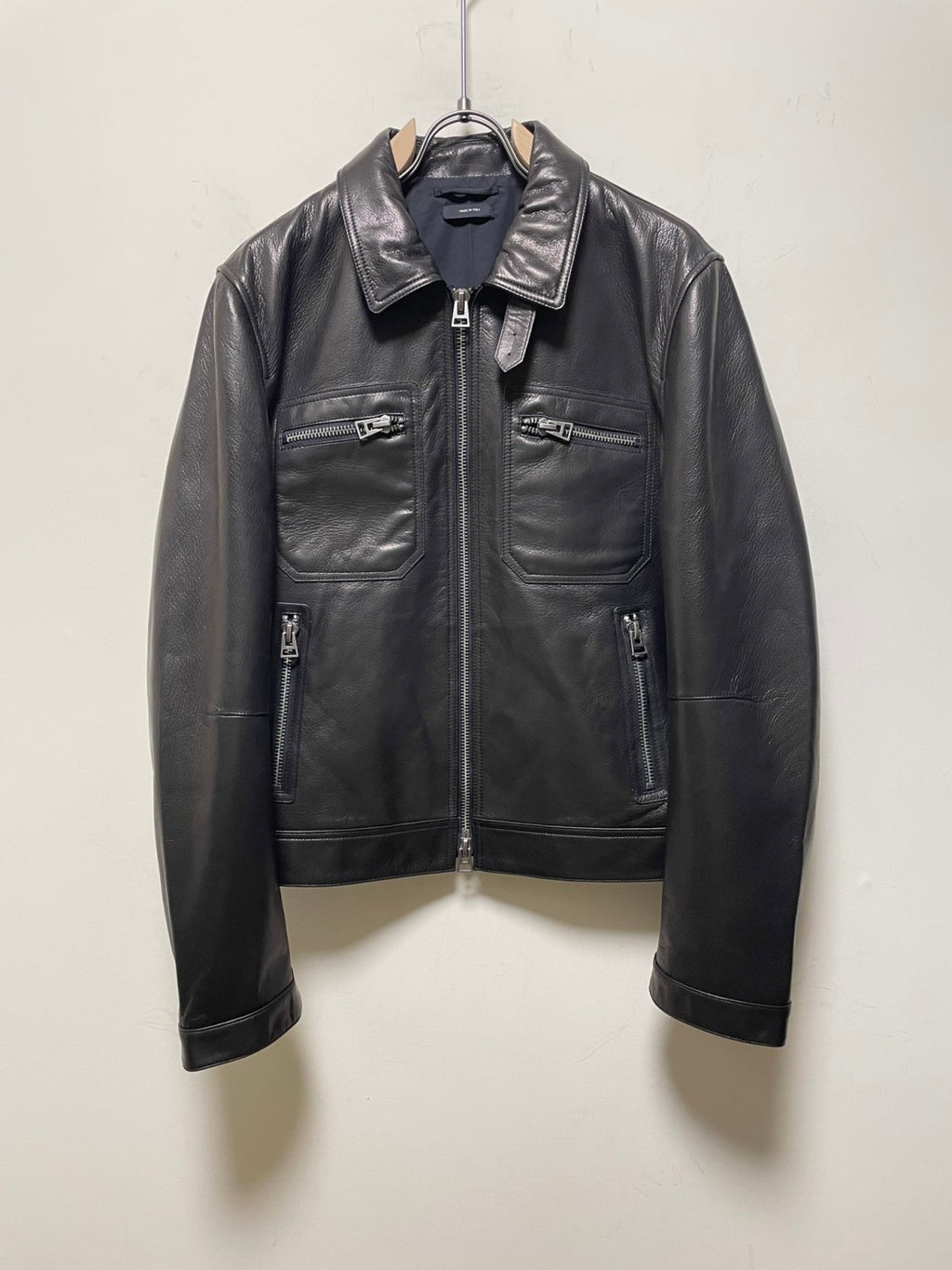 Tom Ford Men's Icon Leather Zip Blouson Winter Black Leather Zip Lapel Biker Jacket #97484