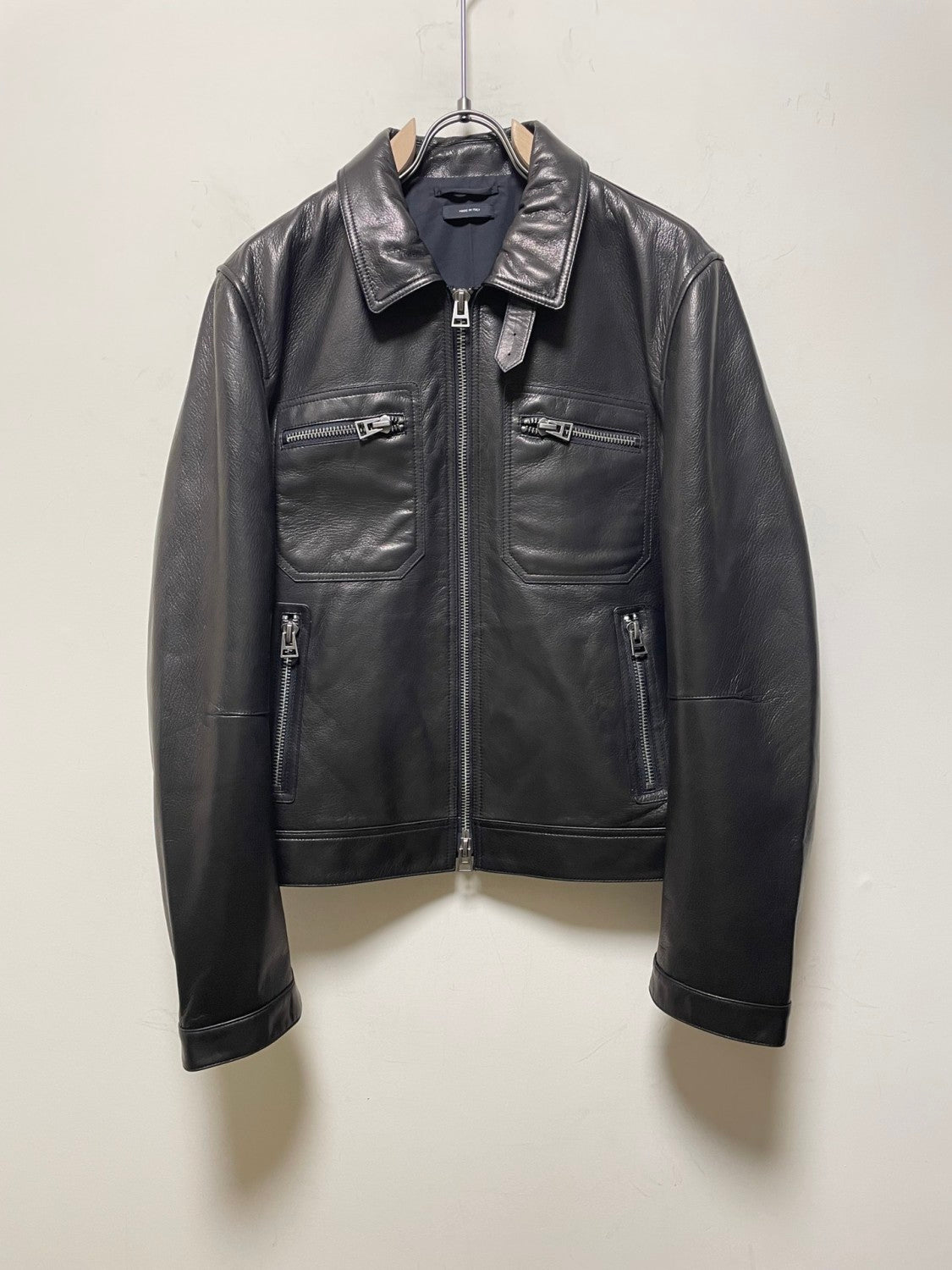 Tom Ford Men's Icon Leather Zip Blouson Winter Black Leather Zip Lapel Biker Jacket #97484