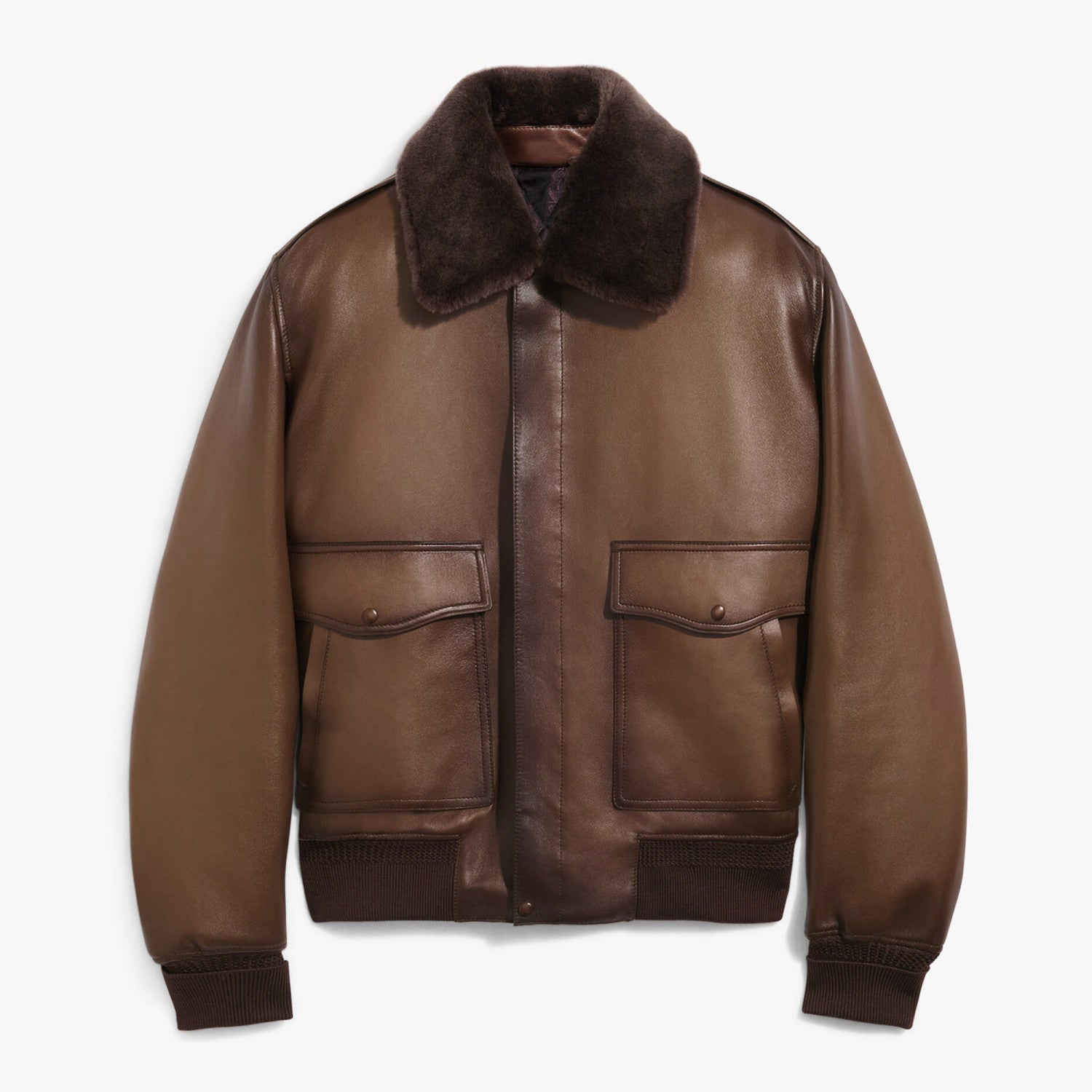 Berluti Men's Dyed Sheepskin Collar Zipper Solid Color Vintage-Washed Spring/Fall Fitted Casual Pilot Jacket Ngvp #2544